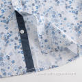 Men's Short Sleeve Blue Flowers Print Casual Shirts